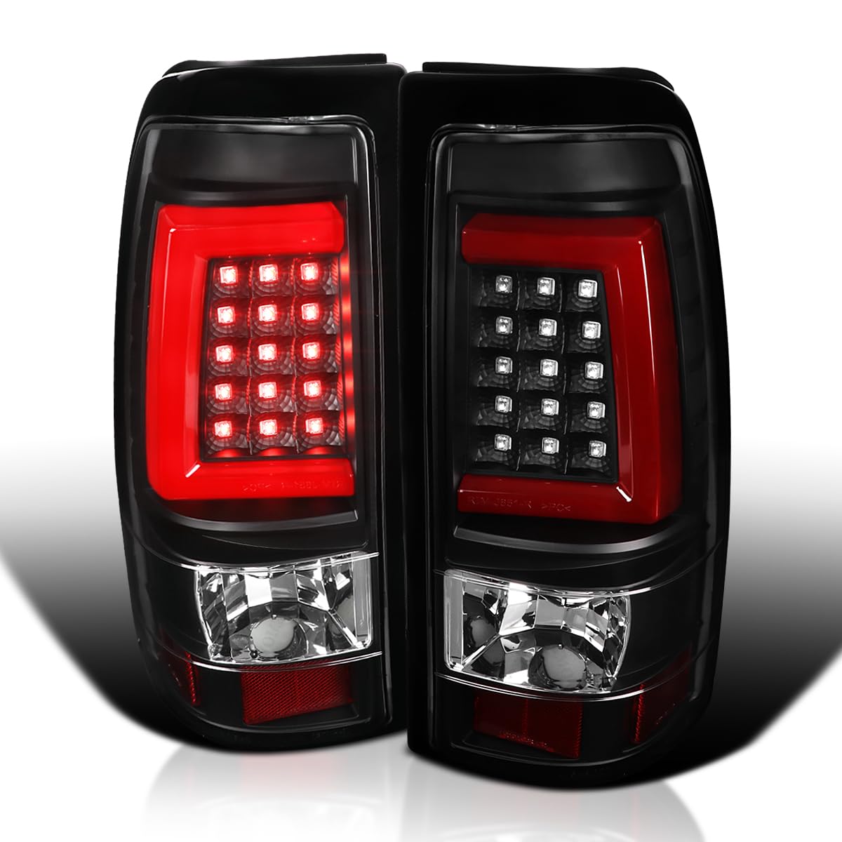 Black LED Tail Lights SPEC-D TUNING w/Red LED Light Bar Compatible with 2003-2006 Chevy Silverado 1500/1500HD/2500/2500HD, 2004-2006 Chevy Silverado 3500, Left + Right Pair Assembly