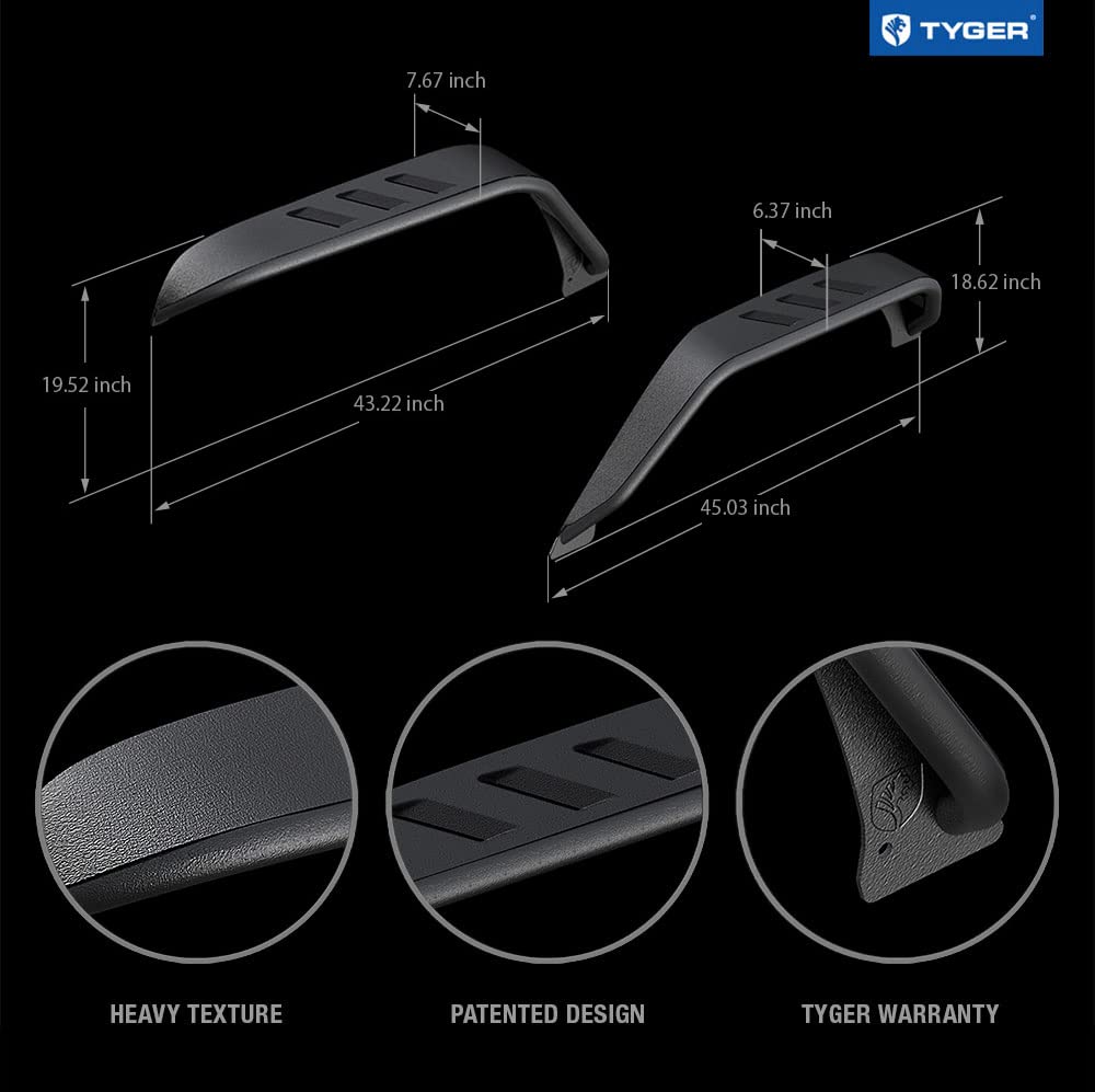 Tyger Auto Flat Style TG-FF7J66818 Steel Fender Flares Front & Rear 4PCS Set Black Textured Compatible with 2007-2018 Jeep Wrangler JK Both 2 & 4 Door