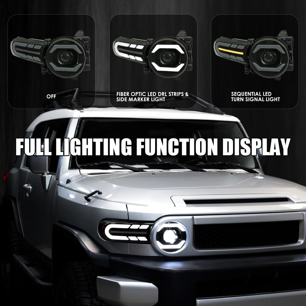 Black Smoke SPEC-D TUNING Full LED Projector Headlights w/Sequential Turn Signal and Startup Animation Compatible with 2007-2014 Toyota FJ Cruiser, Left + Right Pair Headlamp Assembly