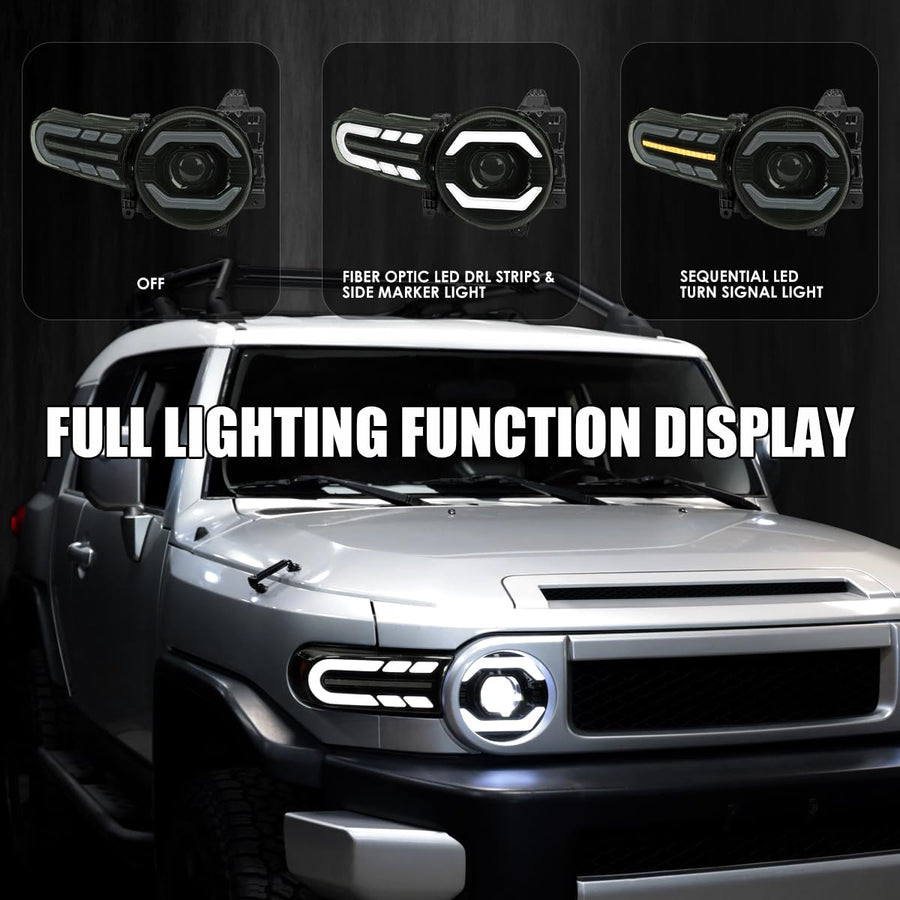 Black Smoke SPEC-D TUNING Full LED Projector Headlights w/Sequential Turn Signal and Startup Animation Compatible with 2007-2014 Toyota FJ Cruiser, Left + Right Pair Headlamp Assembly