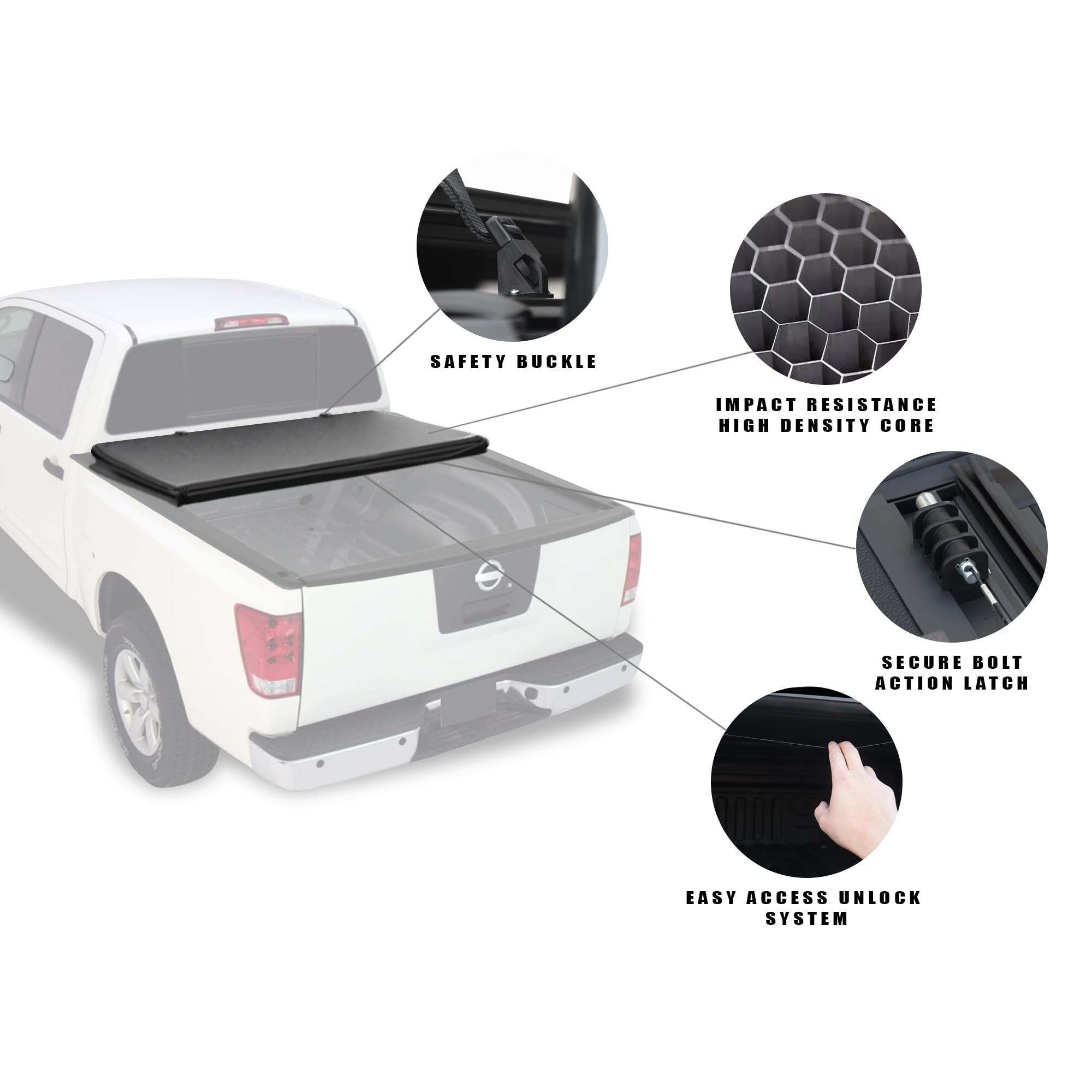 Nissan Titan Bed Cover Armordillo Low Profile Hard Tri-Fold Fits 2004 2005 2006 2007 2008 2009 2010 2011 2012 2013 2014 2015 2016 5.5ft (66") Short | CoveRex TFX | 8705322
