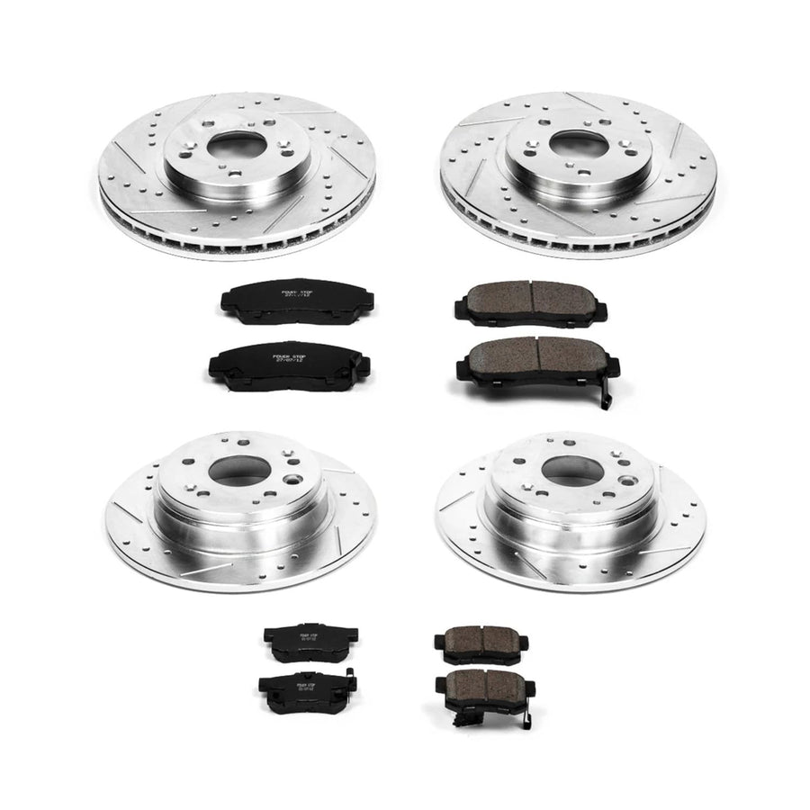 Power Stop K2295 Z23 Carbon Fiber Brake Pads Front and Rear with Drilled & Slotted Brake Rotors Kit For Acura TL 1999-2003 [Model Specific]