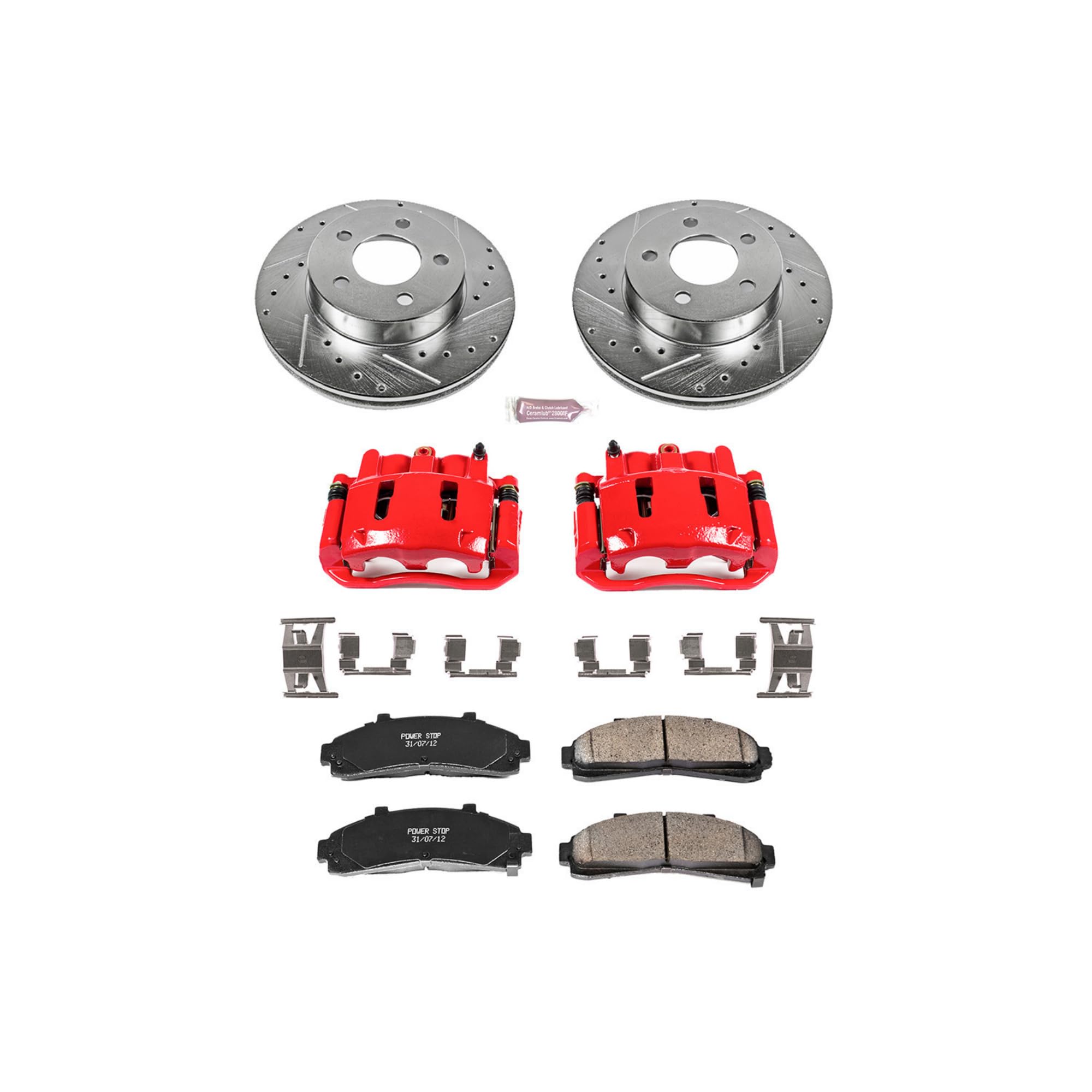 Power Stop Z23 Sport KC1860 1-Click Brake Kit with Powder Coated Calipers (Brake Pads, Drilled/Slotted Rotors) For Explorer, Ranger, Mazda B3000, Mazda B4000, Mountaineer [Model Specific]