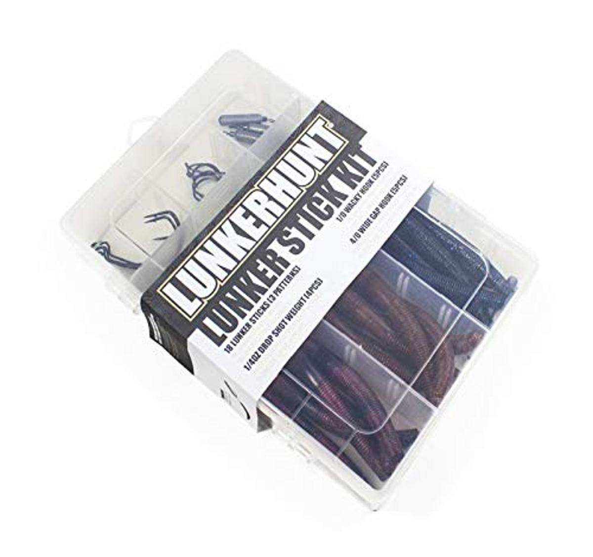 Wacky Worms LUNKERHUNT for Fishing | Soft Plastic Baits Kit with 18 Fishing Worms, 5 Wacky Rig Hooks, 4 Drop Shot Weight, and 5 Wide Fishing Hook | 5in Salt-Impregnated Stick Baits