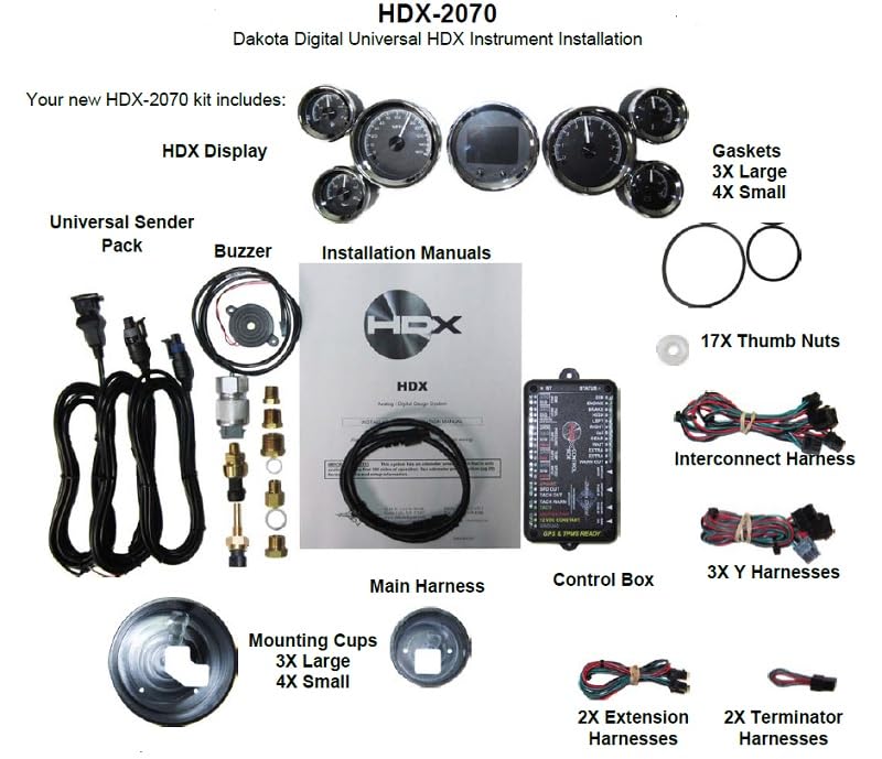 Dakota Digital Universal HDX-2070-S 7 Gauge Round Analog HDX Instrument System, Silver Alloy Style