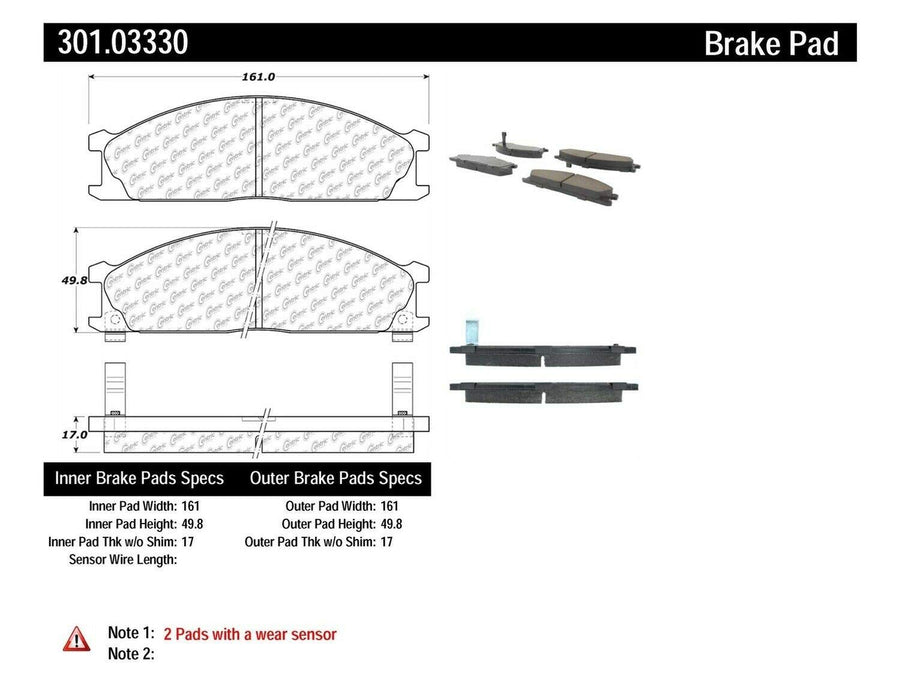 Centric Premium 301.03330 Ceramic Brake Pads with Shims and Hardware