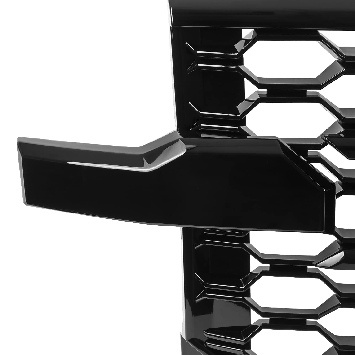 Honeycomb Glossy Black Spec-D Tuning Front Bumper Hood Grill Grille w/Black Trim Compatible with 2019-2022 Chevy Silverado 1500 WT