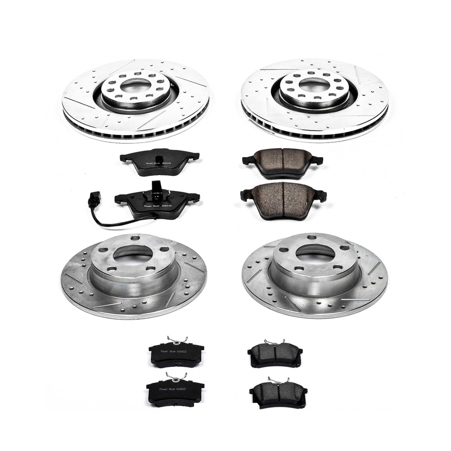 Power Stop K892 Z23 Carbon Fiber Brake Pads Front and Rear with Drilled & Slotted Brake Rotors Kit For Audi Allroad Quattro 2001-2005 [Model Specific]