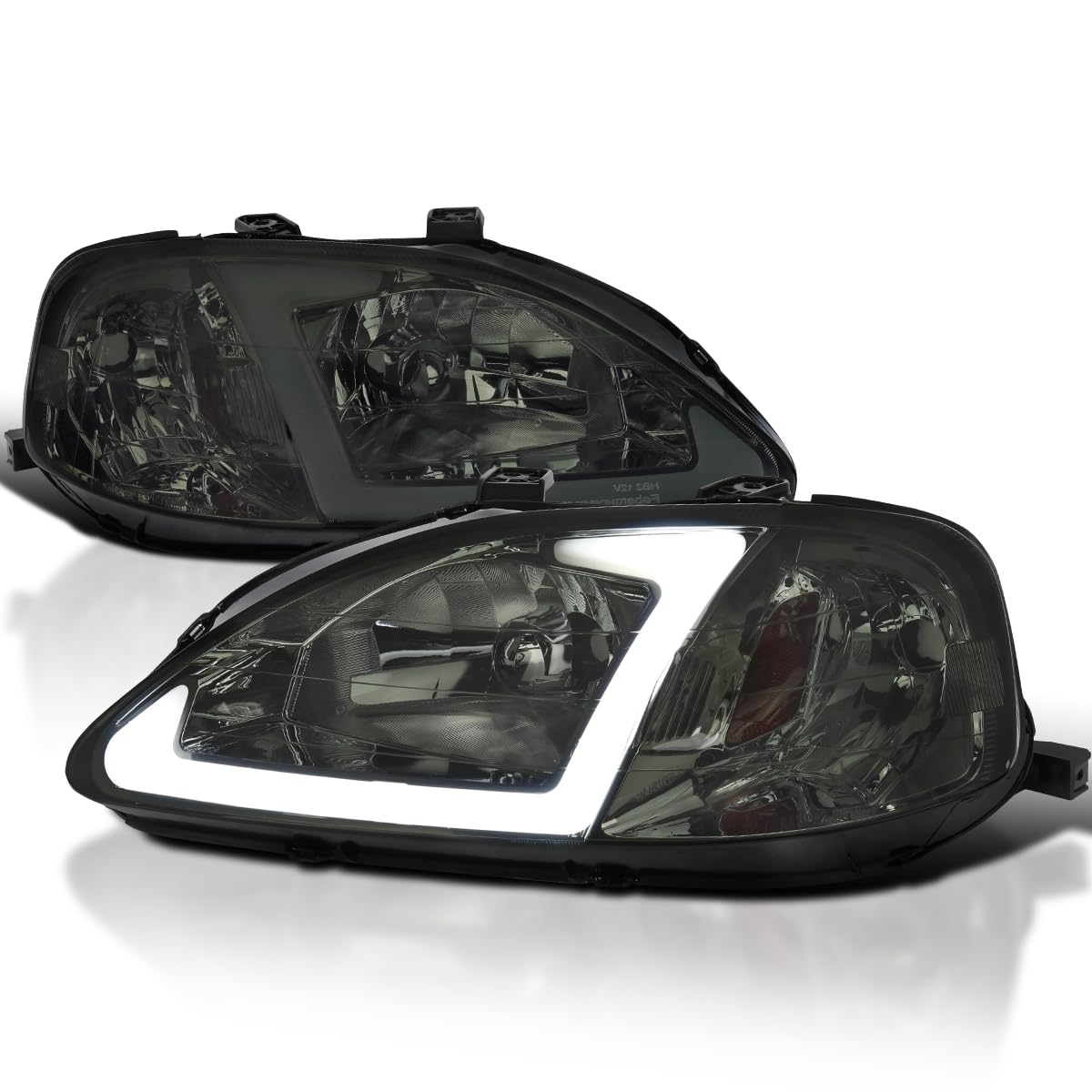 Smoke SPEC-D TUNING Headlights w/LED Strip Compatible with 1999-2000 Honda Civic EK/EJ/EM