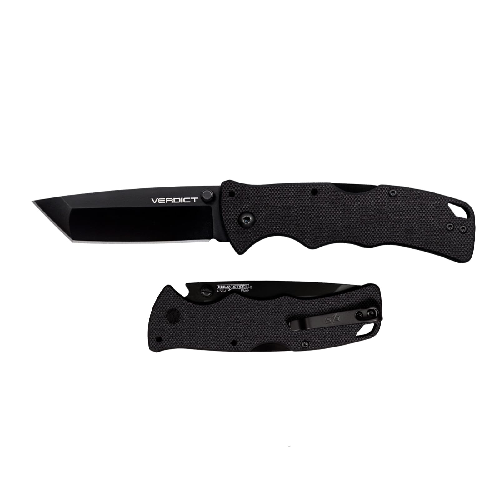 Cold Steel 3" Verdict AUS10A Tanto Point Blade 4.25" G-10 Black Handle Everyday Carry Tactical Folding Knife with Tri-Ad Lock