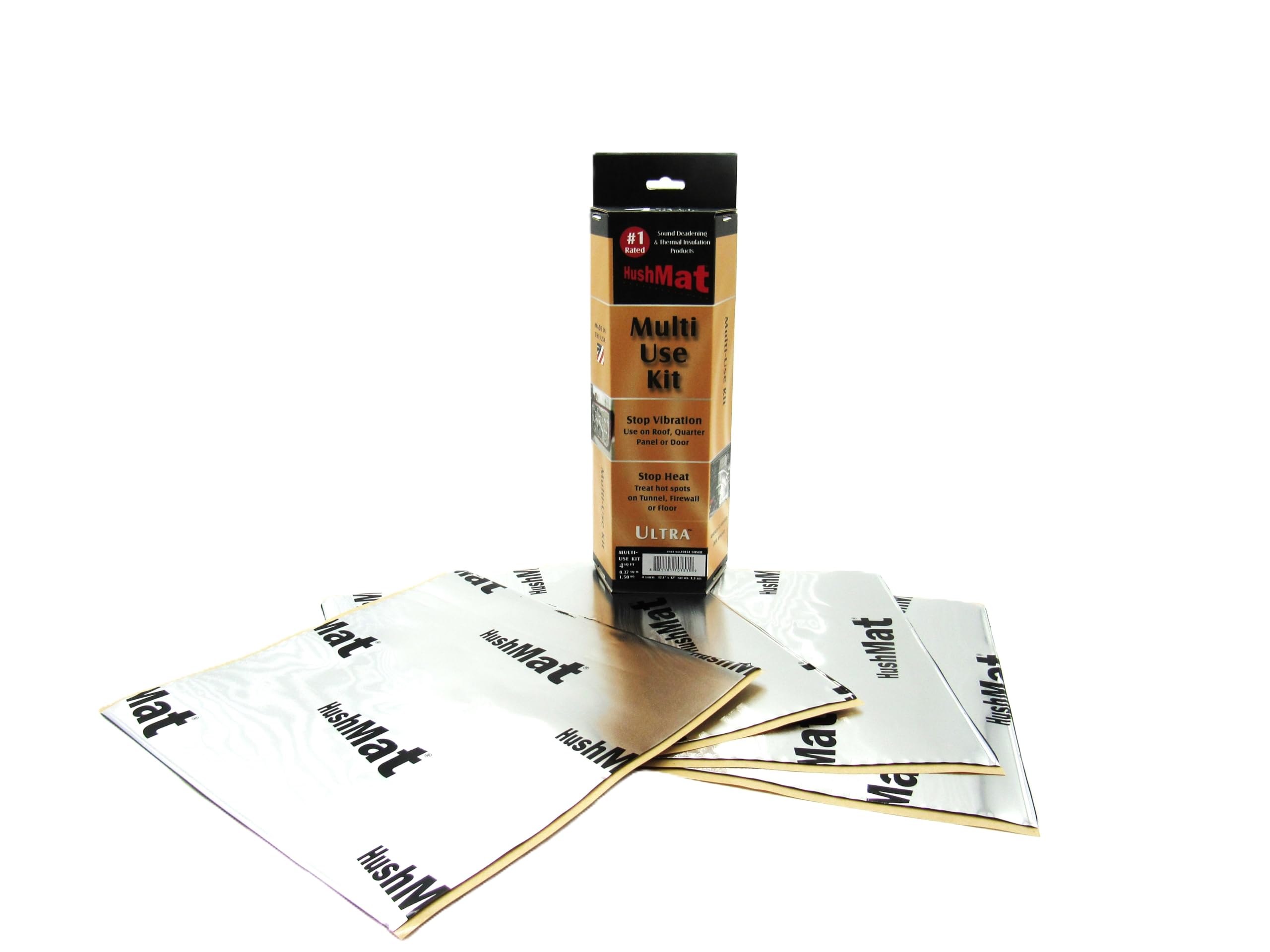 Multi Use Kit HushMat 10151 - 4 Sheets of 12" x 11" Silver Ultra Sound Deadening & Thermal Insualtion - 3.7 Sq. Ft.