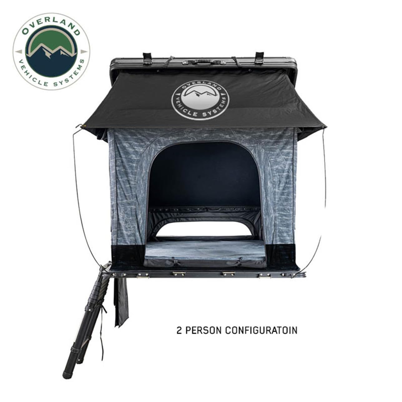 XD Lhotse - Overland Vehicle Systems - Clamshell Aluminum Roof Top Tent, 2 Person, Grey Body & Black Rainfly