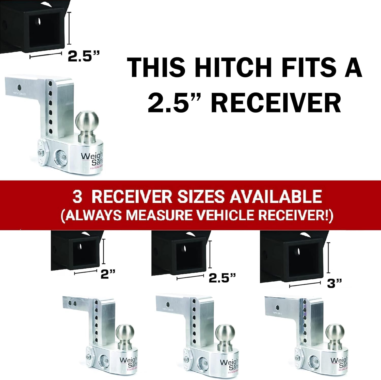 Weigh Safe Adjustable Hitch Trailer Ball Mount - 6" Drop Hitch for 2.5" Receiver w/ 2 pc Keyed Alike Lock Set, Premium Aluminum Trailer Tow Hitch w/ Built in Weight Scale for Anti Sway, 18,500 lbs GTW