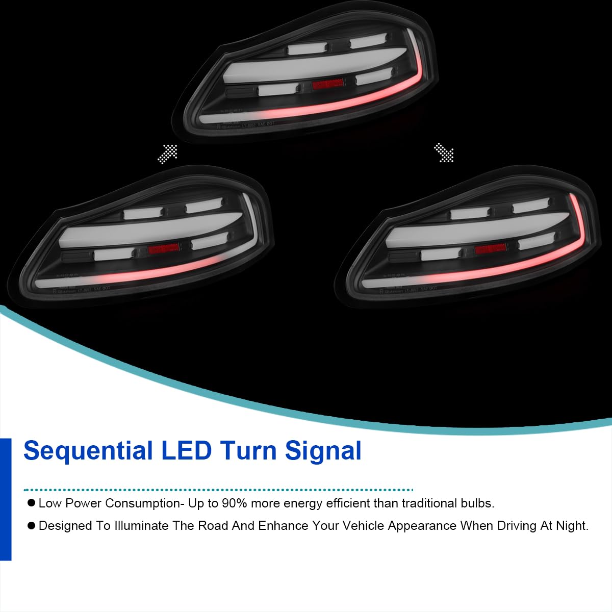 Full LED Black Sequential Tail Lights SPEC-D TUNING Compatible with 1997-2004 Porsche Boxster (986), Left + Right Pair Assembly