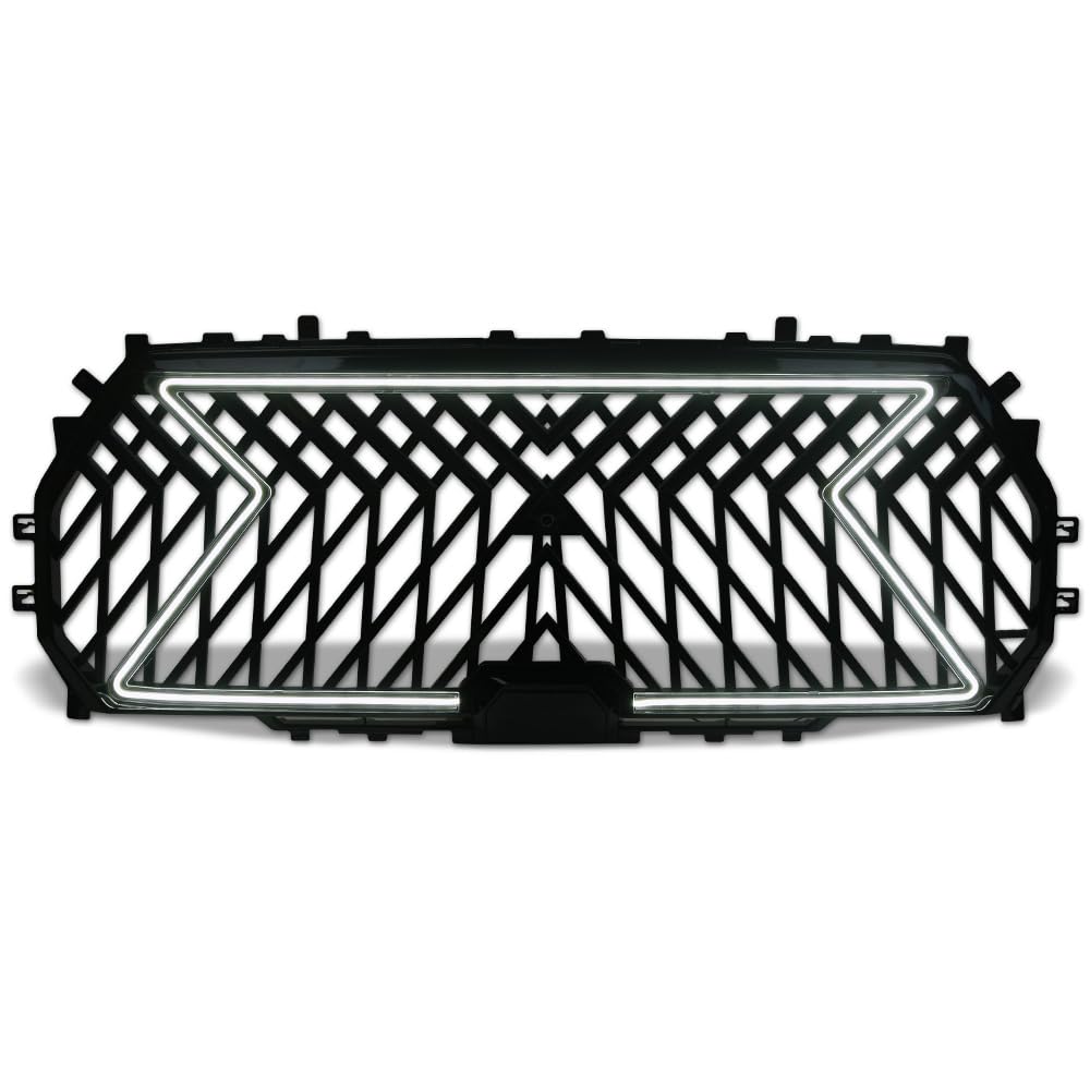 LED Front Grille Armordillo LEX Style|Compatible With 2022-2024 Toyota Tundra|8735008|ABS Plastic|Gloss Black|Front Hood Bumper Grille With Light Bar