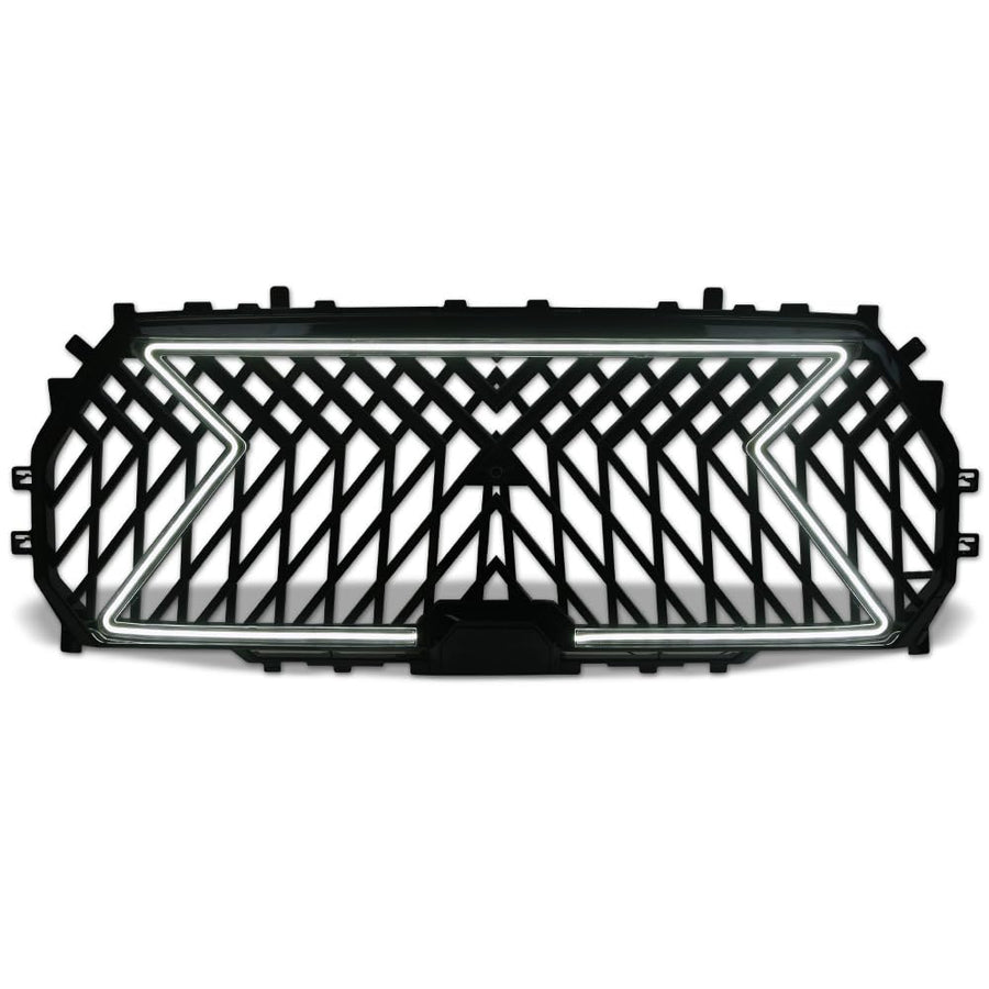 LED Front Grille Armordillo LEX Style|Compatible With 2022-2024 Toyota Tundra|8735008|ABS Plastic|Gloss Black|Front Hood Bumper Grille With Light Bar