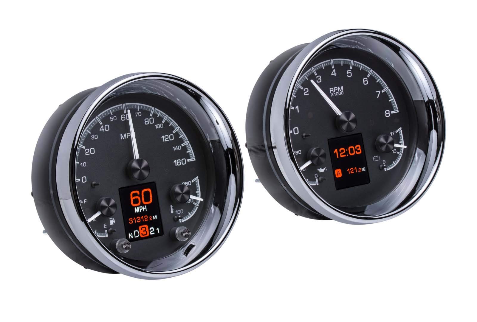 Dakota Digital Dual Universal 5.4" Round Analog Gauges Kit Black HDX-2014-K
