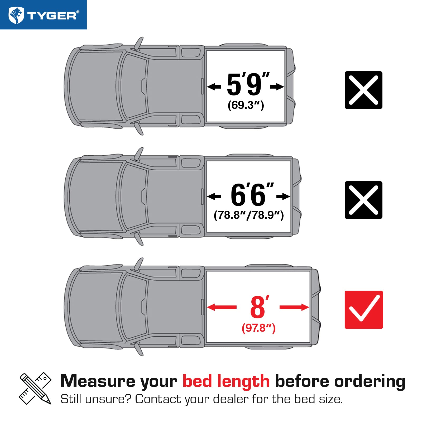 Tyger Auto T3 Soft Tri-Fold Tonneau Cover Truck Bed Compatible with 2014-2018 Chevy Silverado / GMC Sierra 1500; 2015-2019 2500 HD 3500 HD; 2019 LD/Limited Only | Fleetside 8' Bed (97") | TG-BC3C1038