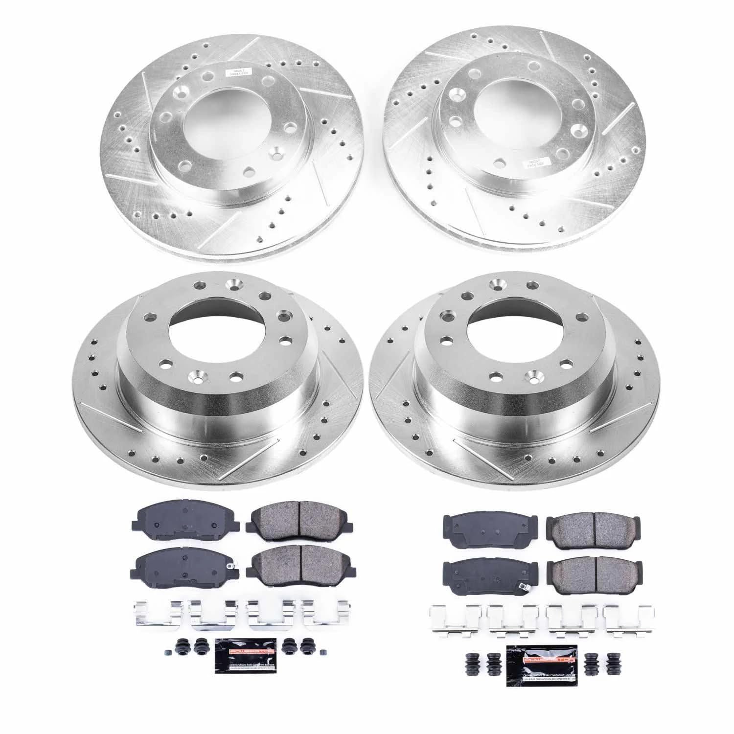 Power Stop K5832 Z23 Carbon Fiber Brake Pads Front and Rear with Drilled & Slotted Brake Rotors Kit For Hyundai Entourage 2007, Kia Sedona 2006 [Model Specific]