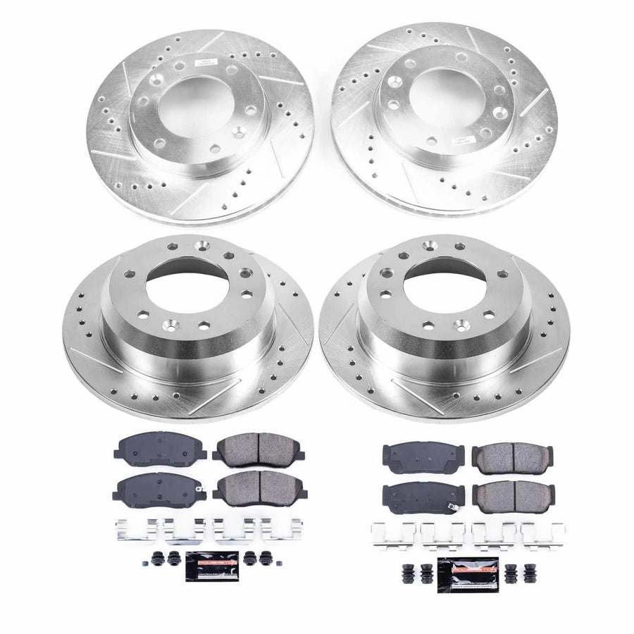 Power Stop K5832 Z23 Carbon Fiber Brake Pads Front and Rear with Drilled & Slotted Brake Rotors Kit For Hyundai Entourage 2007, Kia Sedona 2006 [Model Specific]