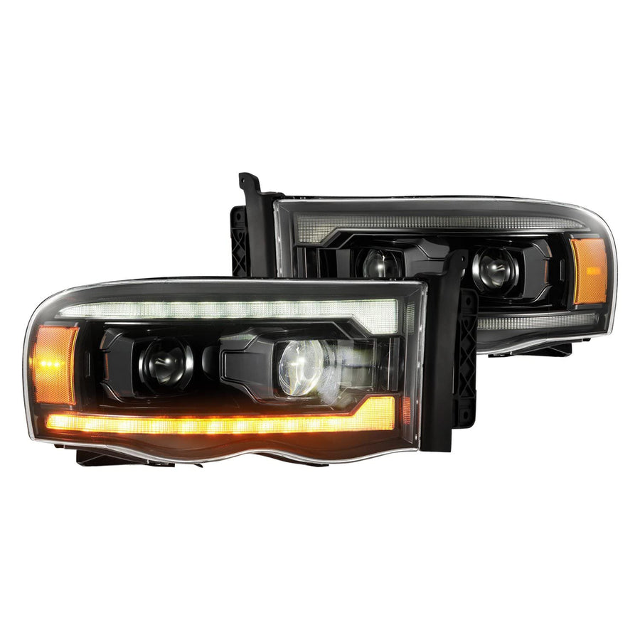 02-05 Dodge Ram 1500 AlphaRex LUXX LED Proj Headlights Alpha Black w/Activ Light/Seq Signal