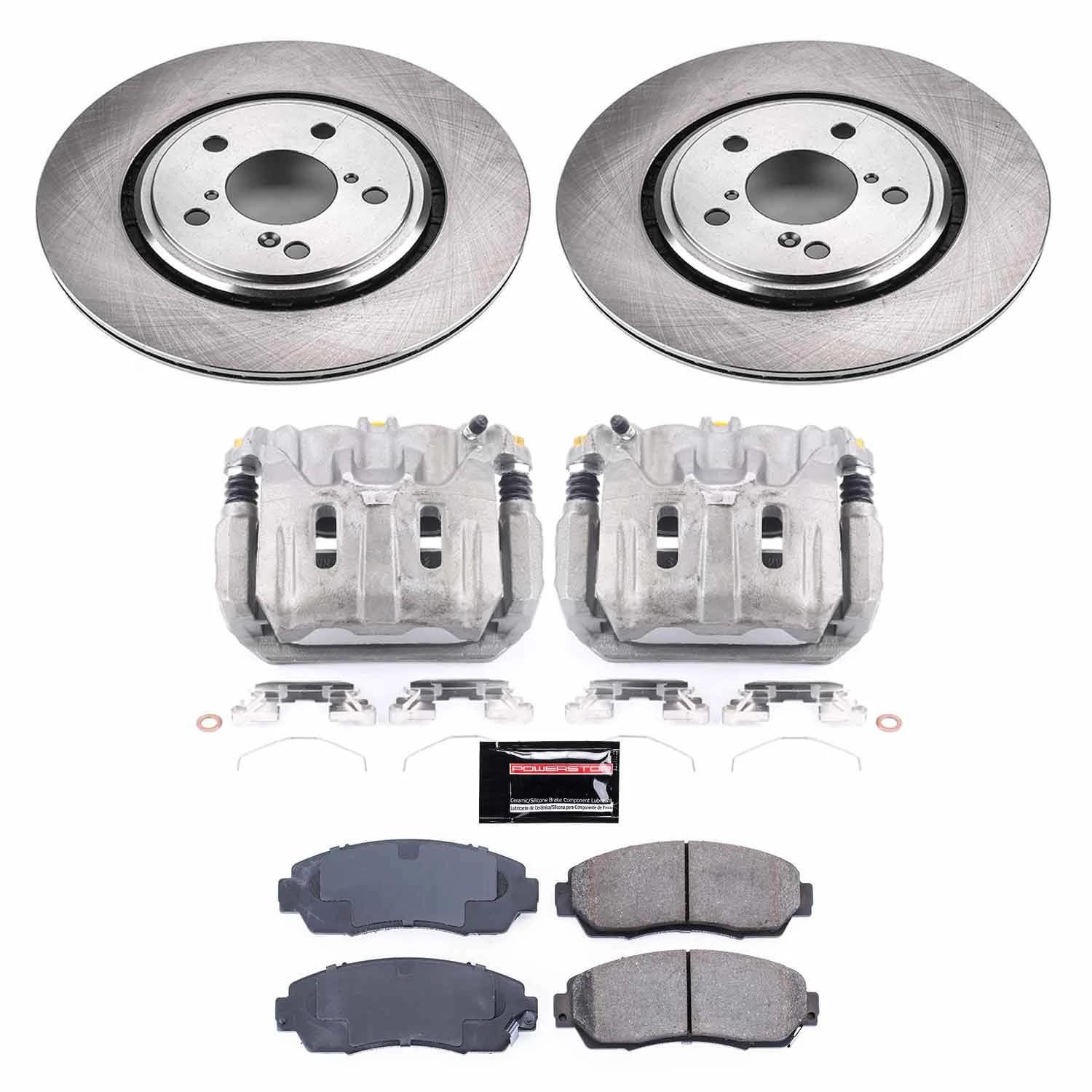Power Stop KCOE6959 Front Caliper Brake Kit- Brake Rotors, Ceramic Brake Pads and Brake Calipers For Honda Odyssey 2015-2017 [Model Specific]