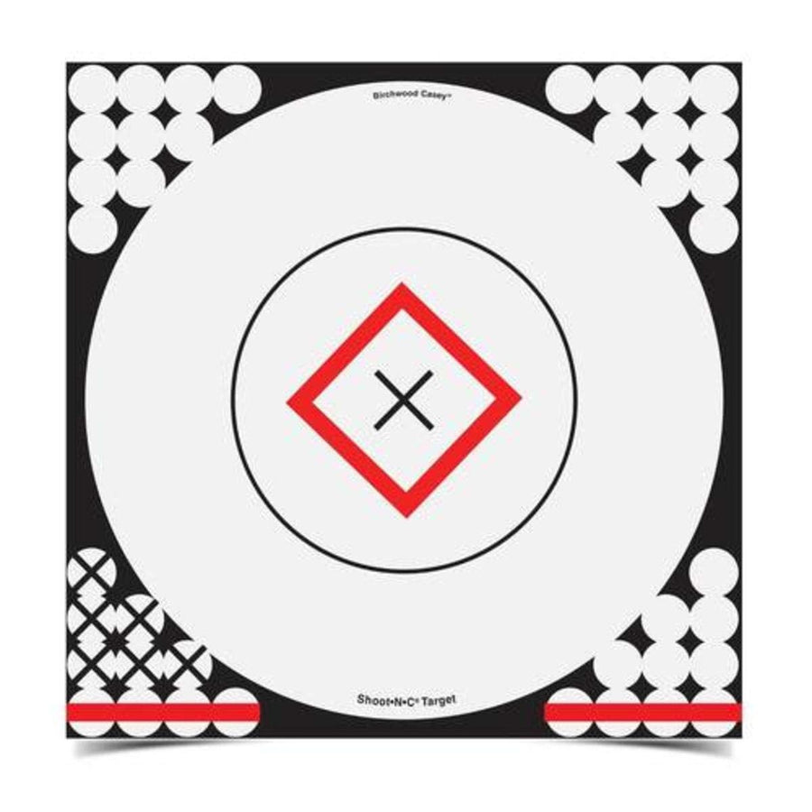 BIRCHWOOD CASEY 17.25" Shoot-N-C White & Black Open-Sight Reactive Target - Highly Visible Instant Feedback Self-Adhesive Shooting Target Stickers with Repair Paster - 5 Targets, 200 Pasters
