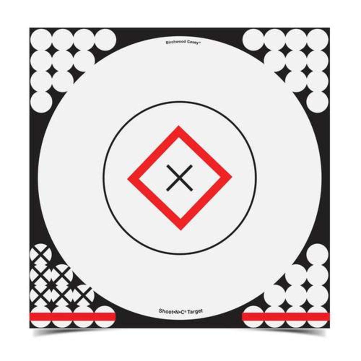 BIRCHWOOD CASEY 17.25" Shoot-N-C White & Black Open-Sight Reactive Target - Highly Visible Instant Feedback Self-Adhesive Shooting Target Stickers with Repair Paster - 5 Targets, 200 Pasters