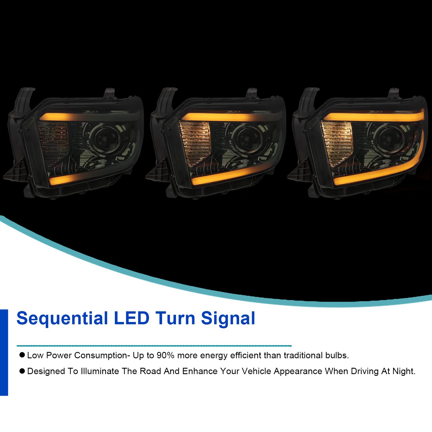 Smoke SPEC-D TUNING Projector Headlights w/Switchback Sequential LED Turn Signal Compatible with 2014-2021 Toyota Tundra, Left + Right Pair Headlamp Assembly
