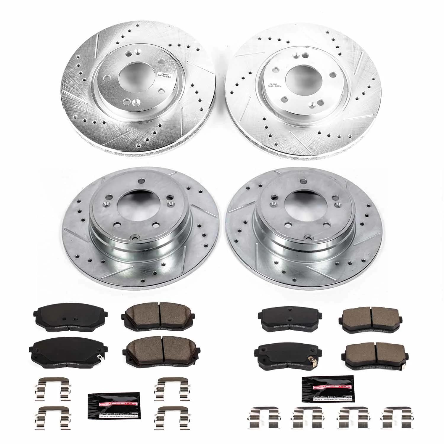 Power Stop Z23 K8628 Front and Rear Brake Kit-Drilled/Slotted Brake Rotors & Carbon Ceramic Brake Pads For Kia Optima 2017 [Model Specific]