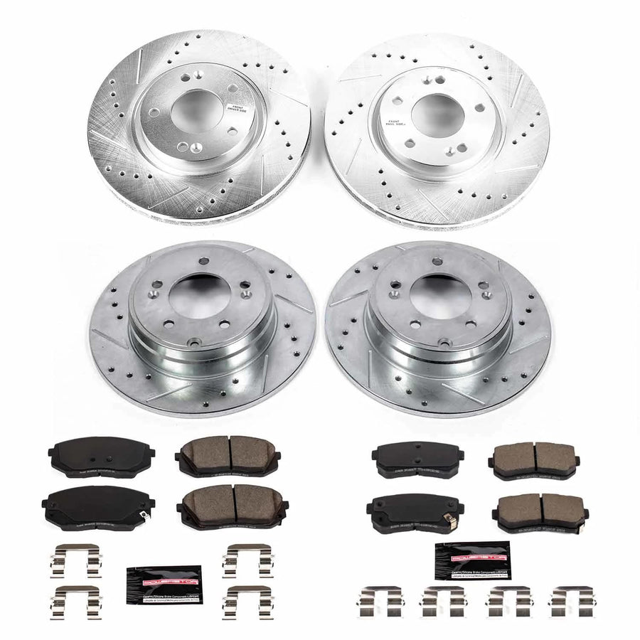 Power Stop Z23 K8628 Front and Rear Brake Kit-Drilled/Slotted Brake Rotors & Carbon Ceramic Brake Pads For Kia Optima 2017 [Model Specific]