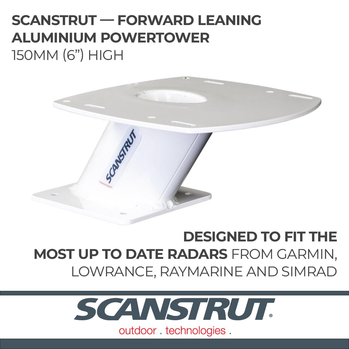 Forward-Leaning Scanstrut APT-F-150-01 Aluminum Power Tower for 2kW/4kW Raymarine, Garmin, Navico BR24/3G/4G Radomes - 150mm