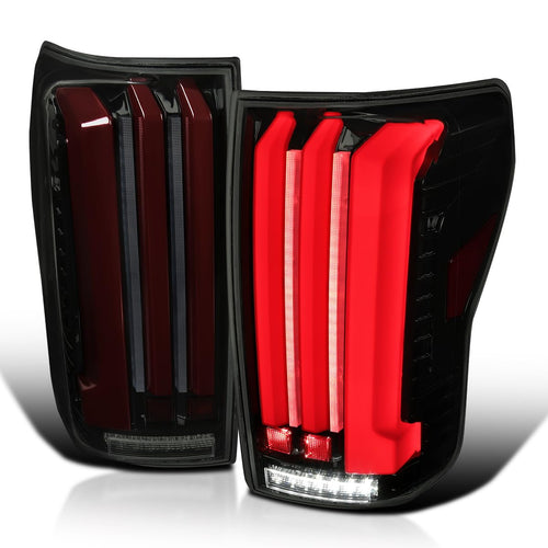 Full LED Sequential Tail Lights SPEC-D TUNING Glossy Black Smoke w/Red LED Light Bars and Startup Animation Compatible with 2007-2013 Toyota Tundra, Left + Right Pair Assembly
