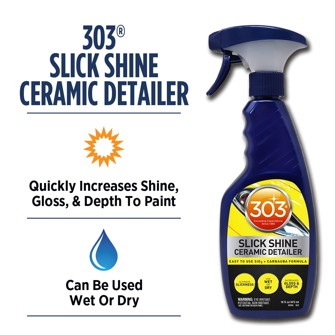 Slick Shine 303 Products (30265 Ceramic Detailer - SiO2 and Carnauba Infused Ceramic Coating - Premium Ceramic Detailing Spray - Increases Shine and Gloss - Works on Paint, Glass, and Wheels - 16Oz