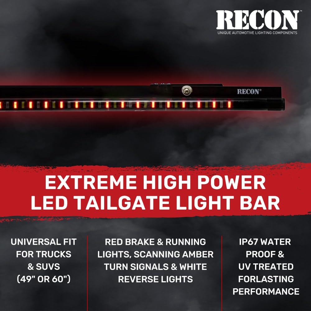 RECON - 60" Universal Fit Tailgate Light Bar High Power Running LED Lights with Scanning Amber Signals, Brake & Reverse Lights for Trucks & SUVS