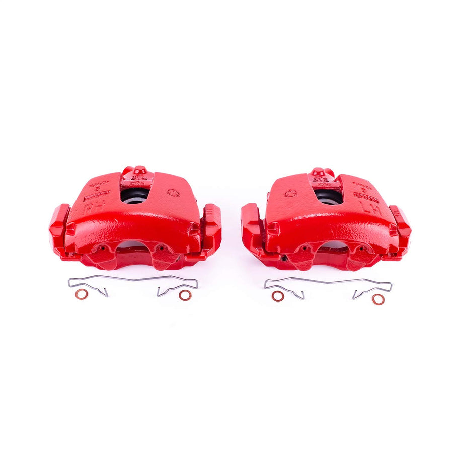 Power Stop Pair of High-Temp Red Powder Coated Calipers Front For Mazda 3 2004-2007, Volvo S40 2012 [Model Specific]