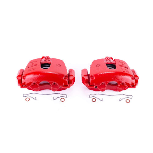 Power Stop Pair of High-Temp Red Powder Coated Calipers Front For Mazda 3 2004-2007, Volvo S40 2012 [Model Specific]