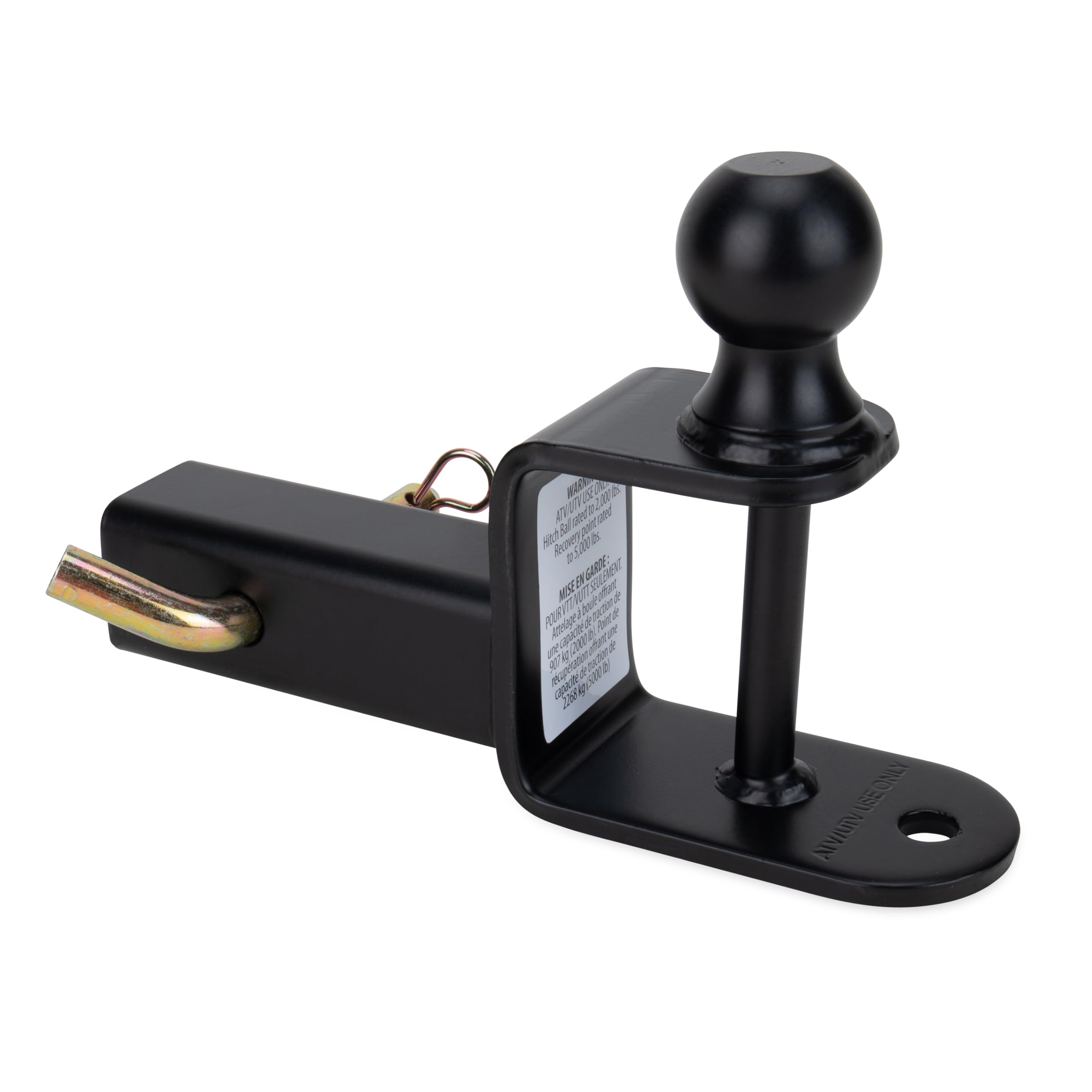 Camco Black Boar Multi-Hitch ATV/UTV – 2” Hitch Ball, 2” Shank, 6” Long – 2” Rise, 2,000 lb Capacity – Winch Strap Loop & 5/8” Pin Hole – Powder-Coated Steel (66025)