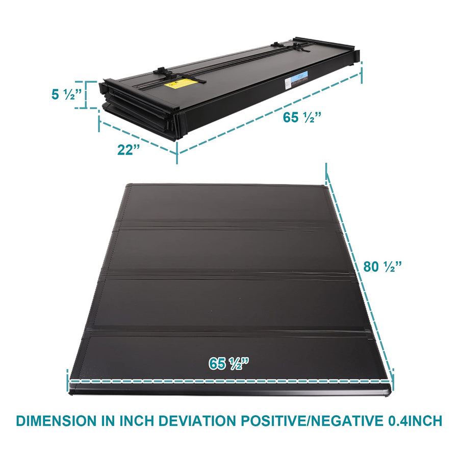 Hard Quad Fold Tonneau Cover Spec-D Tuning Compatible with Chevy Silverado 1500 Lt 1.5 Single Cab 2015-2019, Silverado 2500 Lt Crew/Double Cab 6'-5" Short Bed
