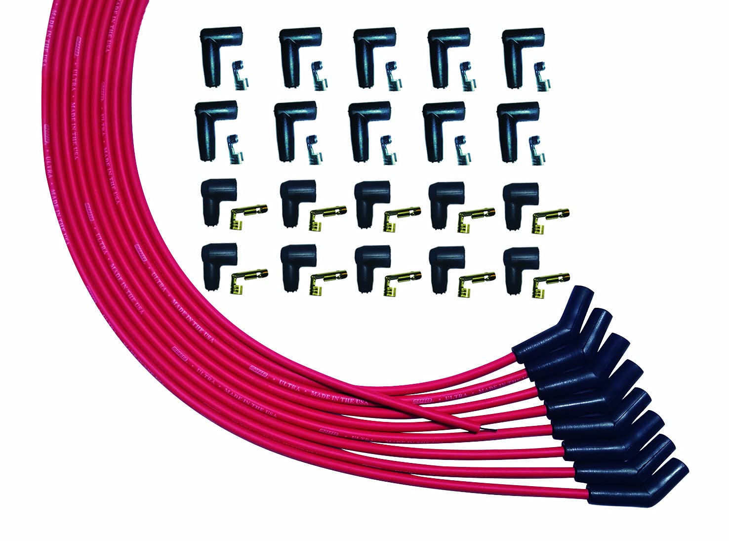Ultra Series Moroso 52008 Universal V8 Red Spark Plug Wires, 135 Degree Plug Ends