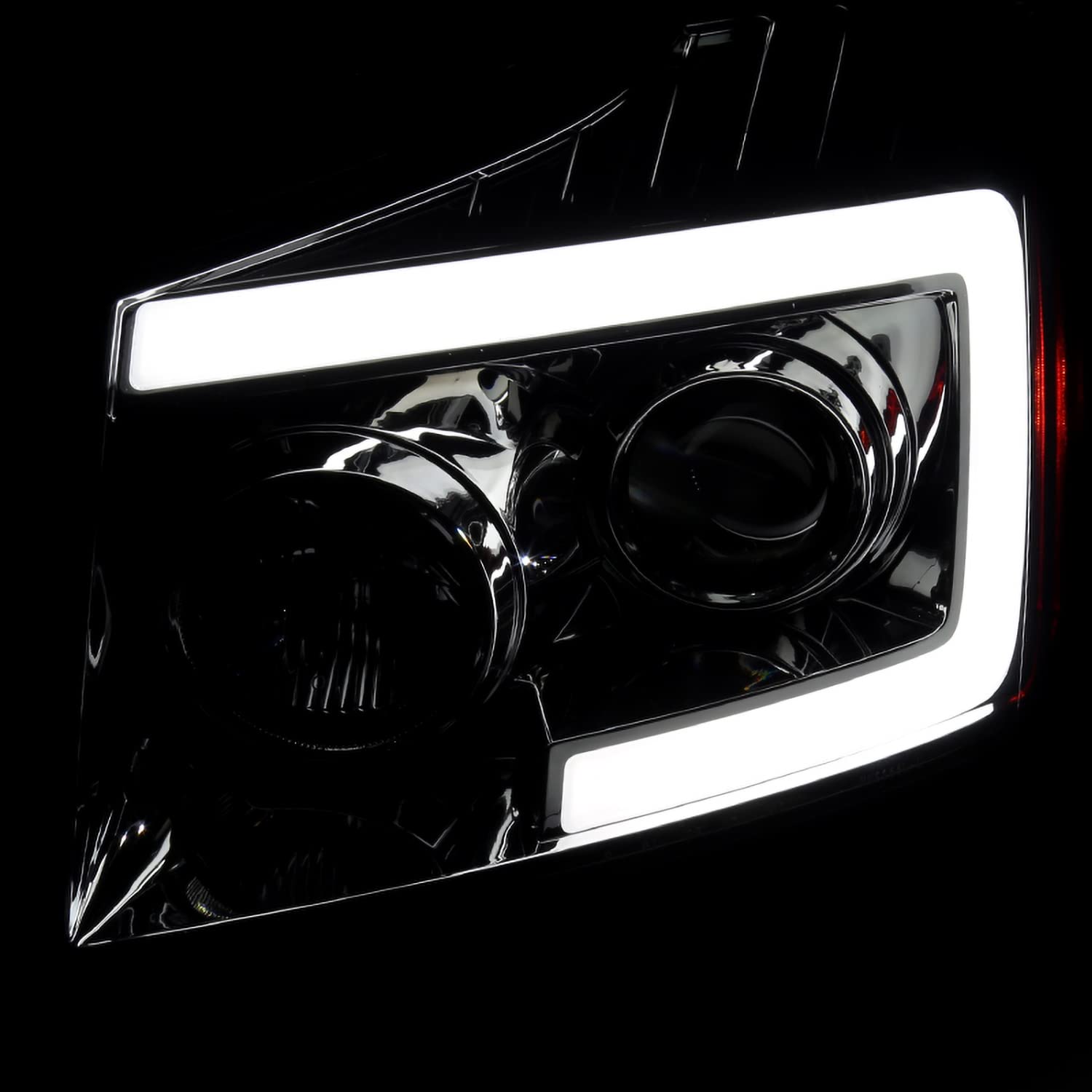Spec-D Tuning Projector Smoke Headlights w/Sequential LED Turn Signal Compatible with 2004-2015 Nissan Titan, 2004-2007 Nissan Armada, Left + Right Pair Headlamps Assembly