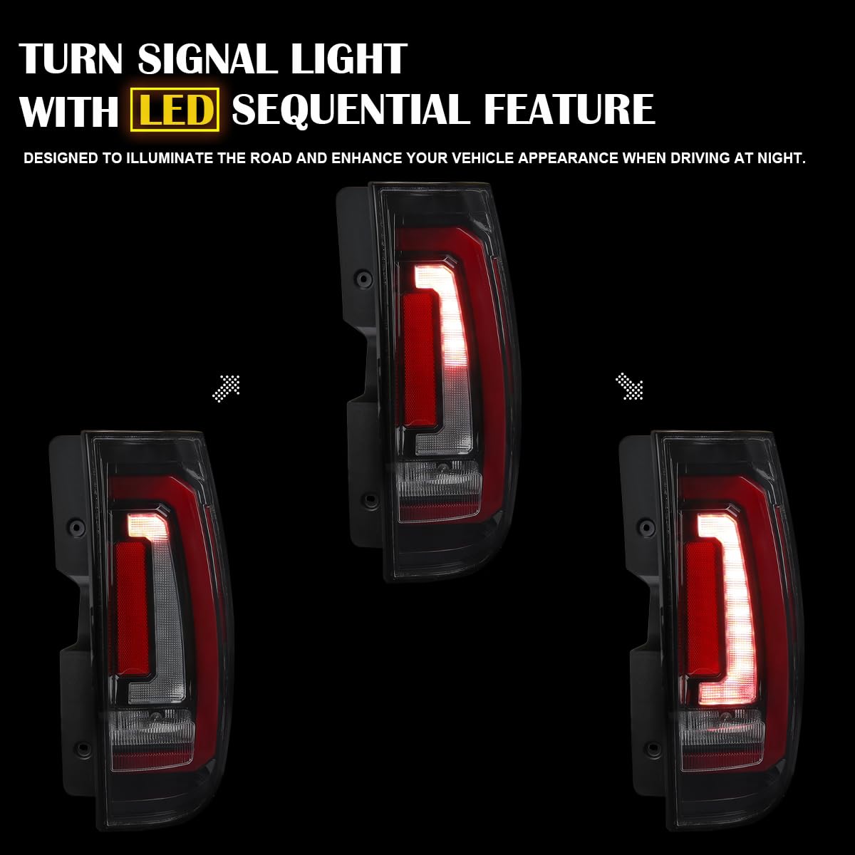 Tail Lights SPEC-D TUNING Glossy Black w/Red LED Sequential Turn Signals and Startup Animation Compatible with 2007-2014 Chevy Tahoe, Suburban, GMC Yukon/Denali/XL, Left + Right Pair Assembly