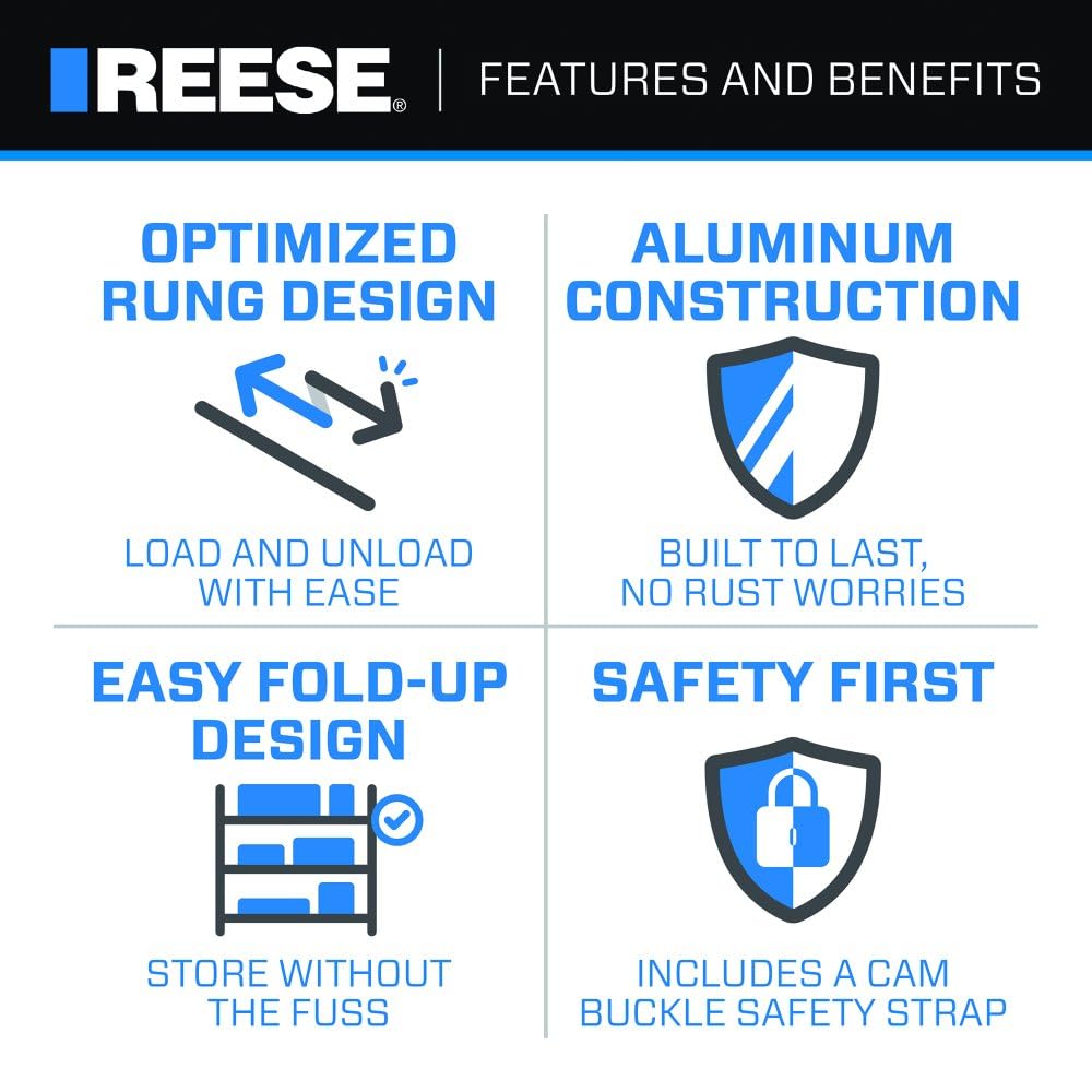 Reese Tri-fold 11272200 Aluminum Utility Ramp for ATVs, Snowmobiles, Dirt Bikes, Lawn Equipment, 45 Inch x 69 Inch, 1,600 lbs. Capacity