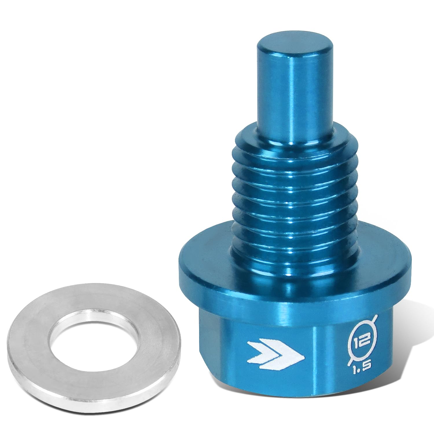 Magnetic Oil Drain Plug NRG Innovations, M12 X 1.5 Thread Size Engine Oil Drain Nut w/Washer, Blue, T-6061 Aluminum w/Stainless Steel Internal Magnet, NRG-NOP-400BL