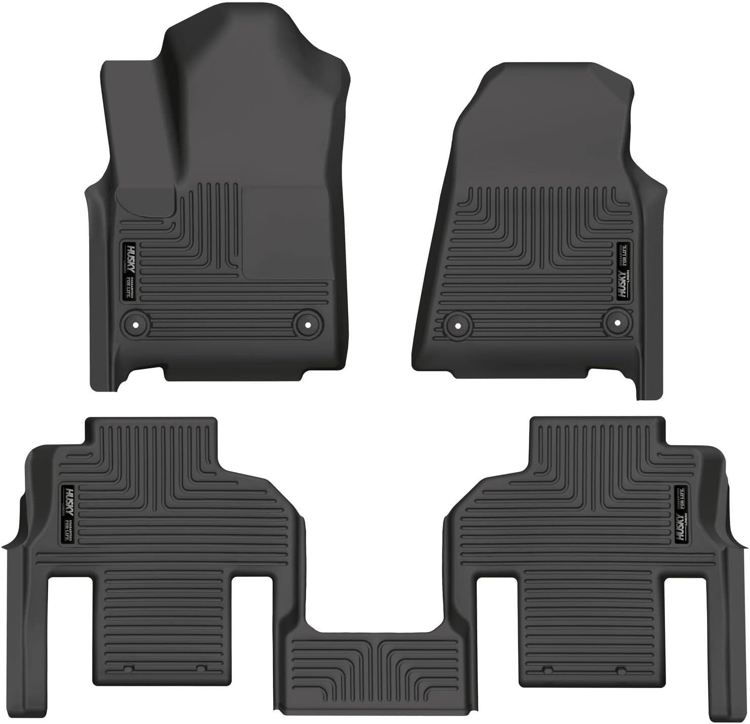 Weatherbeater Husky Liners Floor Mats | Fits 2022-2025 Jeep Wagoneer w/2nd Row Bucket Seats | Front & 2nd Row, 3-pc Black - 99061