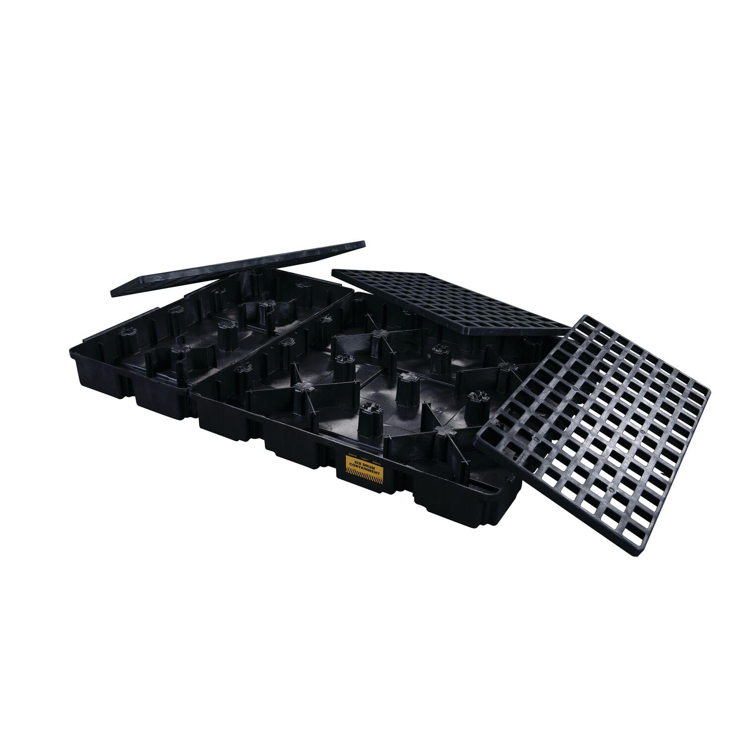 6 Eagle Drum Spill Platform with Drain and Forklift Pockets, 78.25"x51.5"x6.5", 88 Gallon Sump, 10,000 lbs. Load Capacity Containment Tray, Made in USA, Black, 1686D
