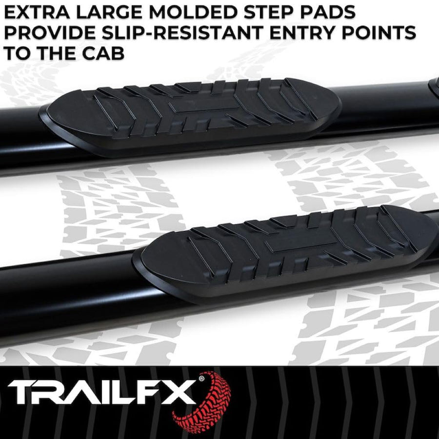 TrailFX Nerf Bars Black Powder Coated Steel Fits Ram 1500 Crew Cab 2019-2025 5 Inch Oval Bent Side Steps with Slip-Resistant Step Pads Rocker Panel Mount Set of 2 Running Boards TrailFX A7081B