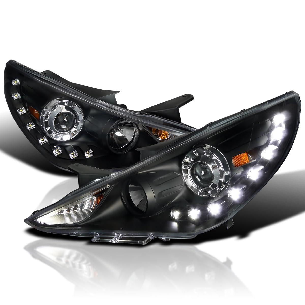 Black Projector Headlights SPEC-D TUNING Compatible with 2011-2014 Hyundai Sonata, Left + Right Pair Headlamps Assembly