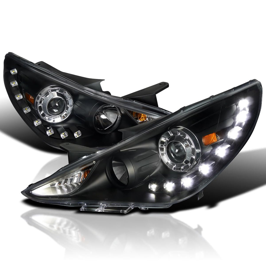 Black Projector Headlights SPEC-D TUNING Compatible with 2011-2014 Hyundai Sonata, Left + Right Pair Headlamps Assembly