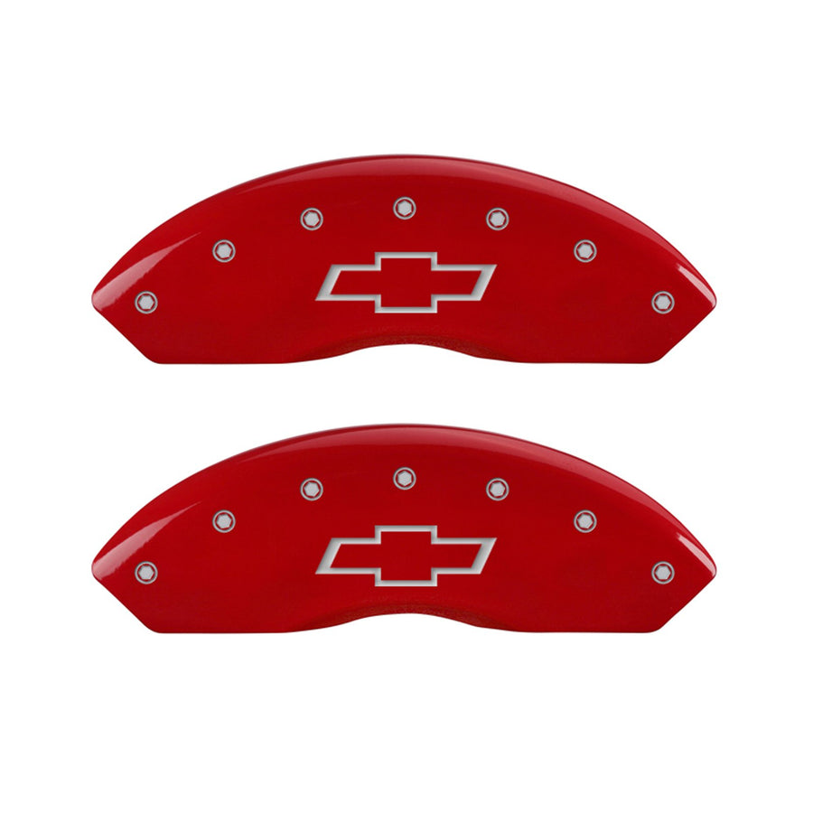 MGP Caliper Covers 'Bowtie' Engraved Caliper Cover 14235SBOWRD with Red Powder Coat Finish, (Set of 4)